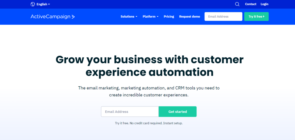 La homepage del software di marketing automation di ActiveCampaign
